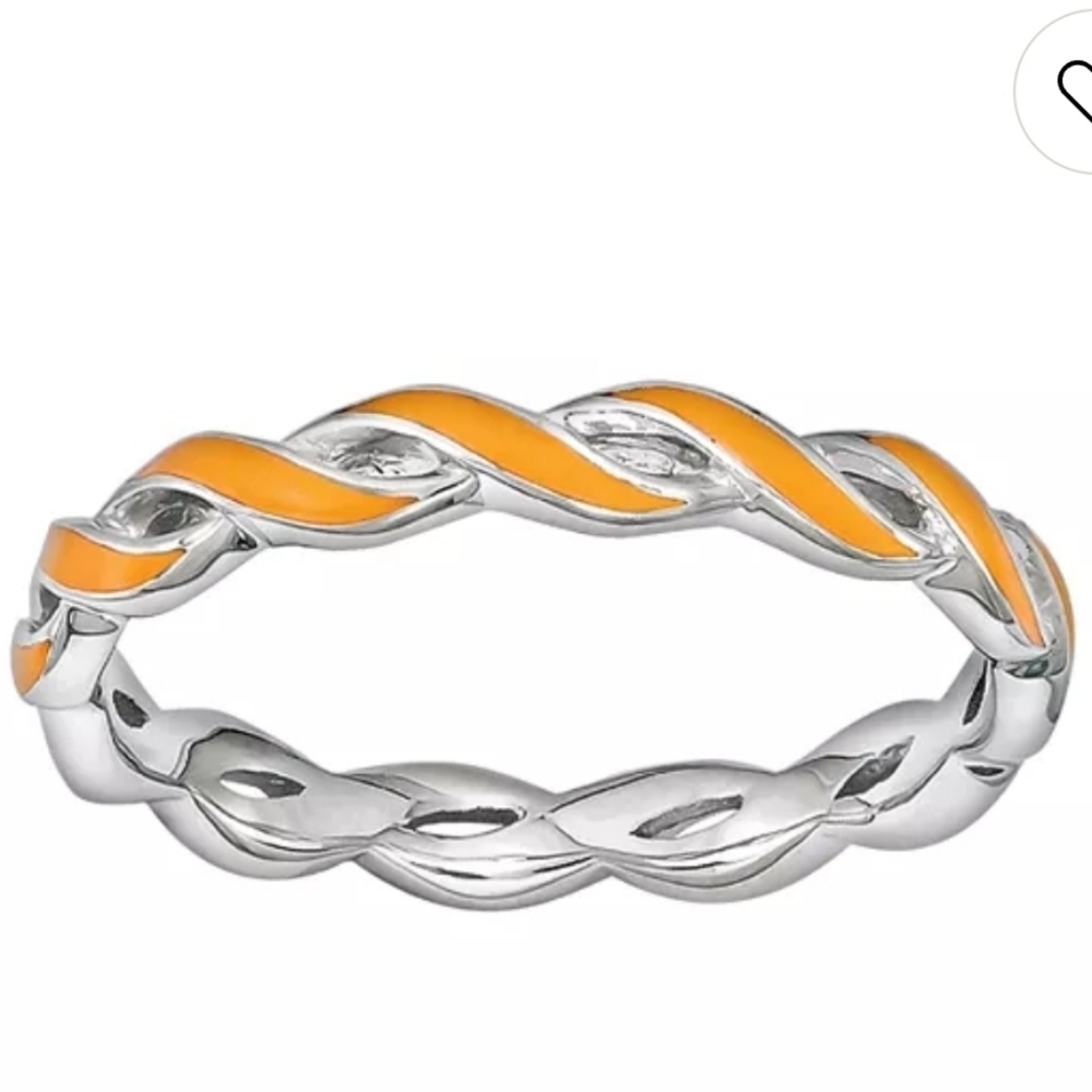 Quality Gold Sterling Silver & Orange Enamel Ring (5)